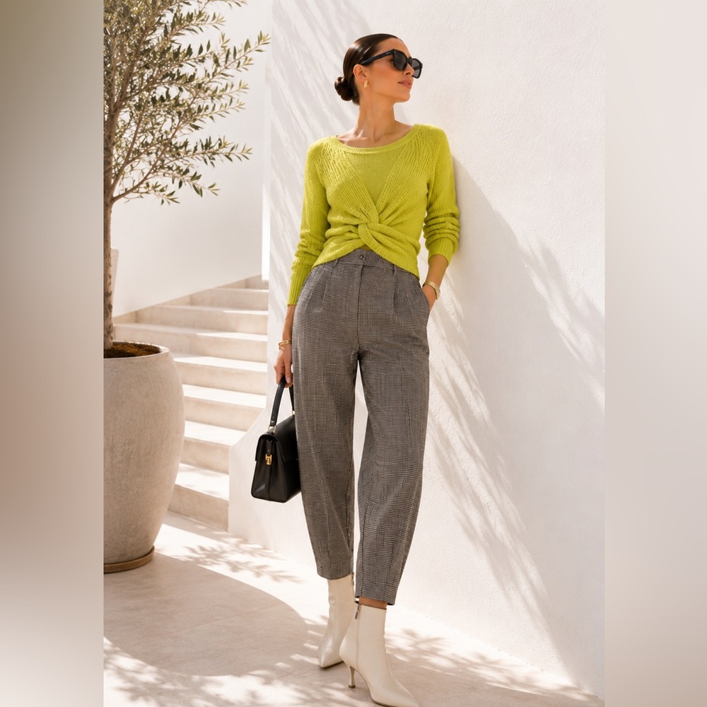 Poof 🍈 Lime Green Knit Sweater with knot in the front to add a waist line